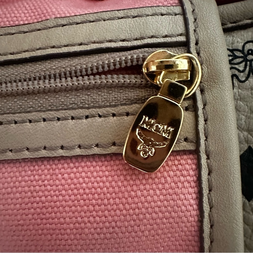 MCM Visetos Authentic Striped Tote Shoulder Bag | Beige Tan Pink| MED LG /DAMAGE - Picture 14 of 17